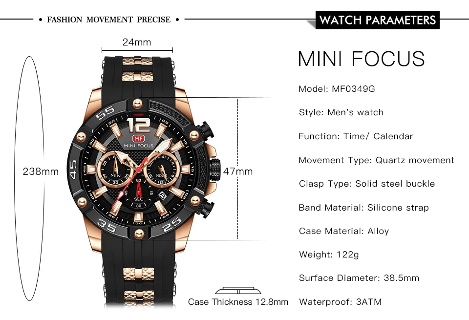 Factory Direct MINI FOCUS MF0349G Sport Quartz Men Watch Custom Logo RTS