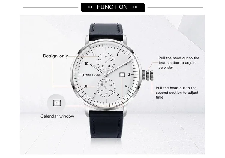 MINI FOCUS MF0052G Curved Glass Leather Quartz Men Watch Wholesale Supplier