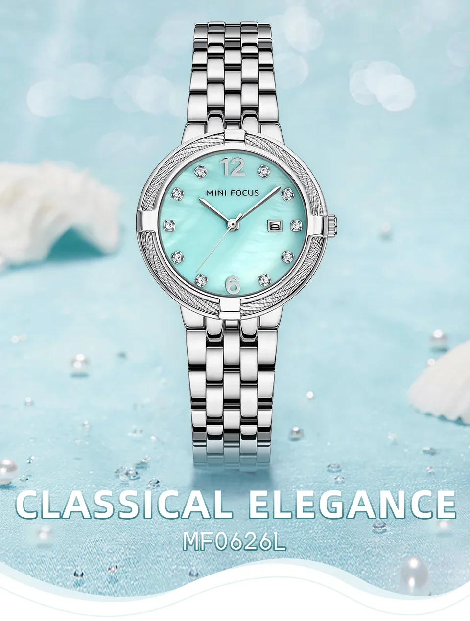 MINI FOCUS MF0626L Women's Mother of Pearl Quartz Watch with Date