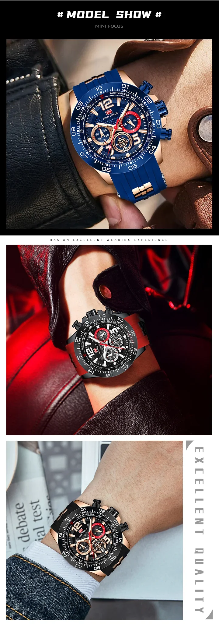 MINI FOCUS MF0290G Men's Sports Quartz Watch Wholesale | Silicone Strap Chronograph Watch