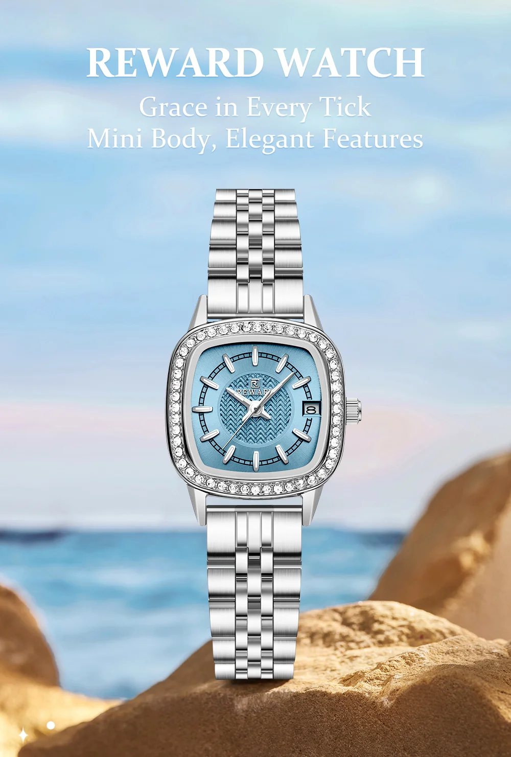 Reward RD212061L Waterproof Square Diamond Lady Bracelet Luxury Dress Watch