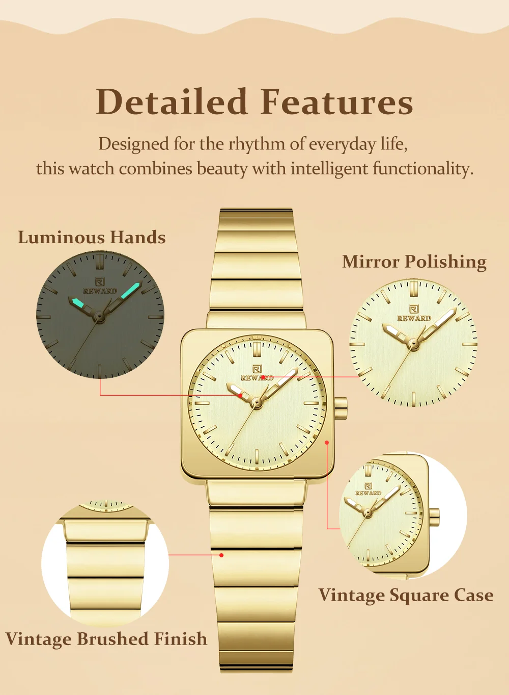 Reward RD212526L Round Luminous Dial Closeup