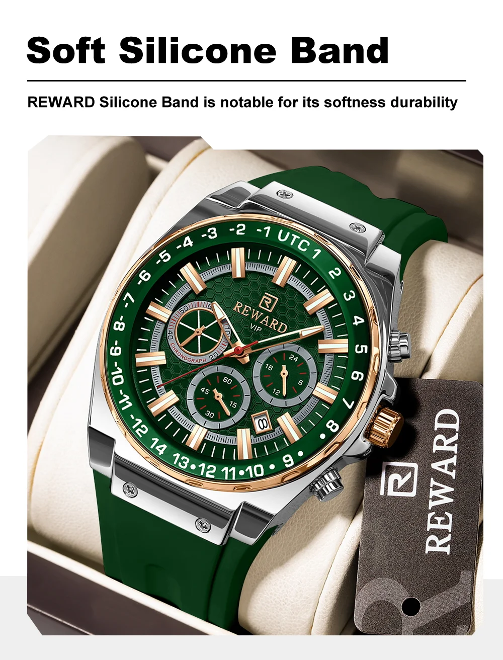 REWARD Men's 3-Subdial Chronograph Silicone Strap Watch RD833049M