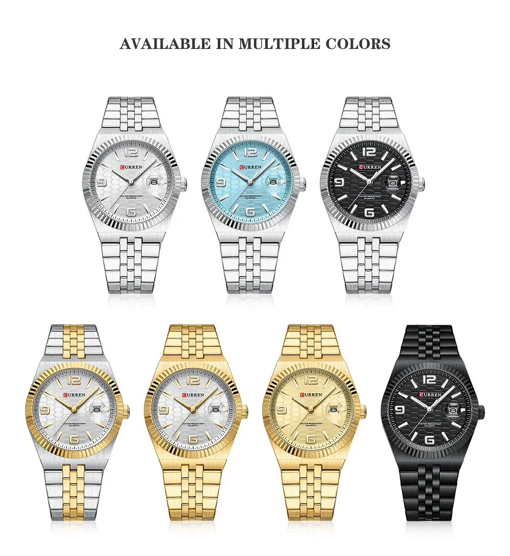 Curren 8498 business mens watch front view with stainless steel strap