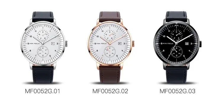 MINI FOCUS MF0052G Curved Glass Leather Quartz Men Watch Wholesale Supplier