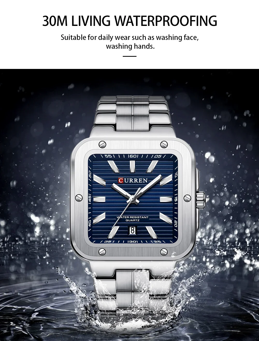 Bulk Curren 8479 Square Quartz Men Watch Luminous Date Ready to Ship Factory Best Price