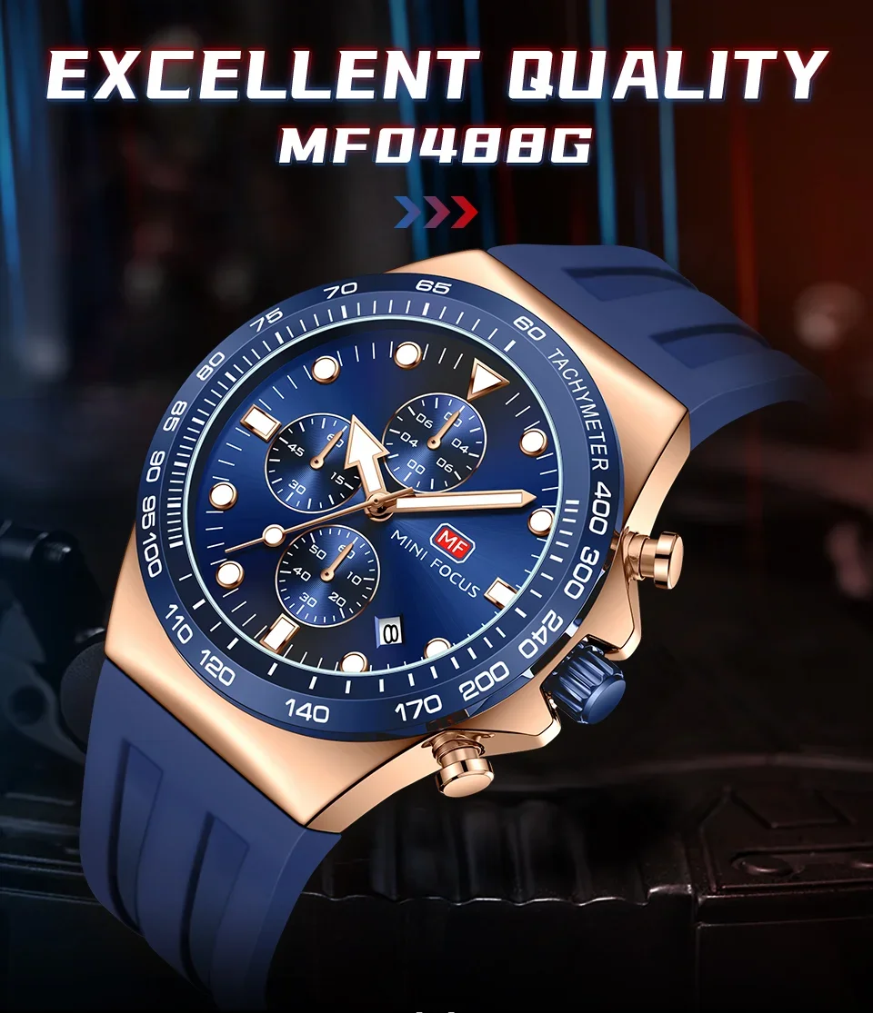 MF0488G MINI FOCUS Men's Quartz Sports Watch | Luminous Dial Silicone Strap Wholesale