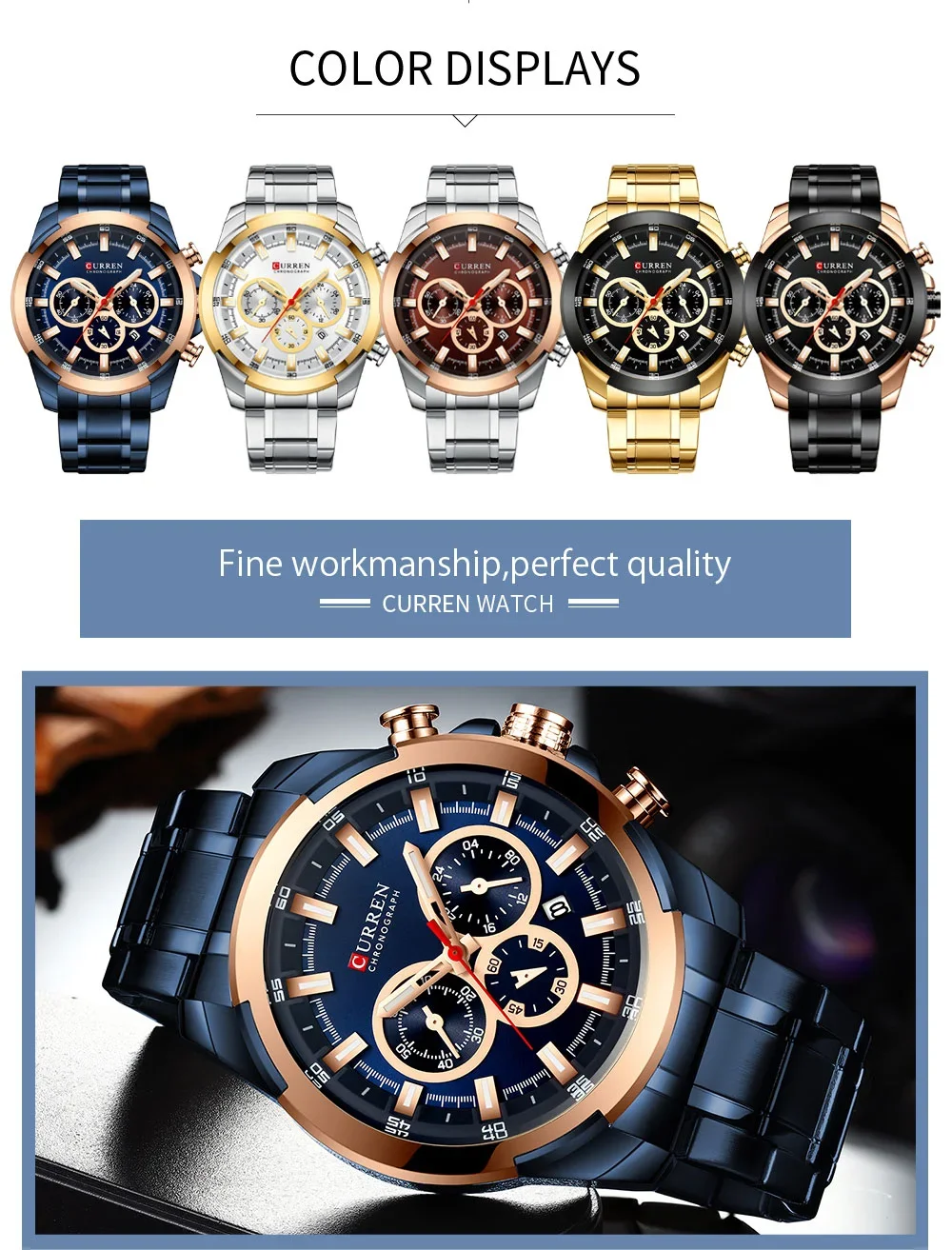 Curren 8361 Luxury Men Analog Wristwatch Front View
