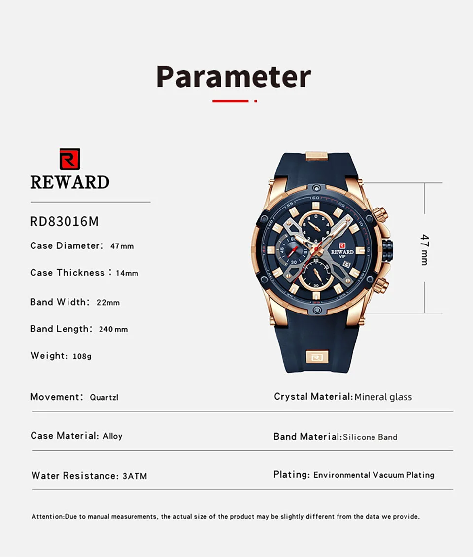 Reward Mens Watches RD83016M Luxury Chronograph Sport Watch