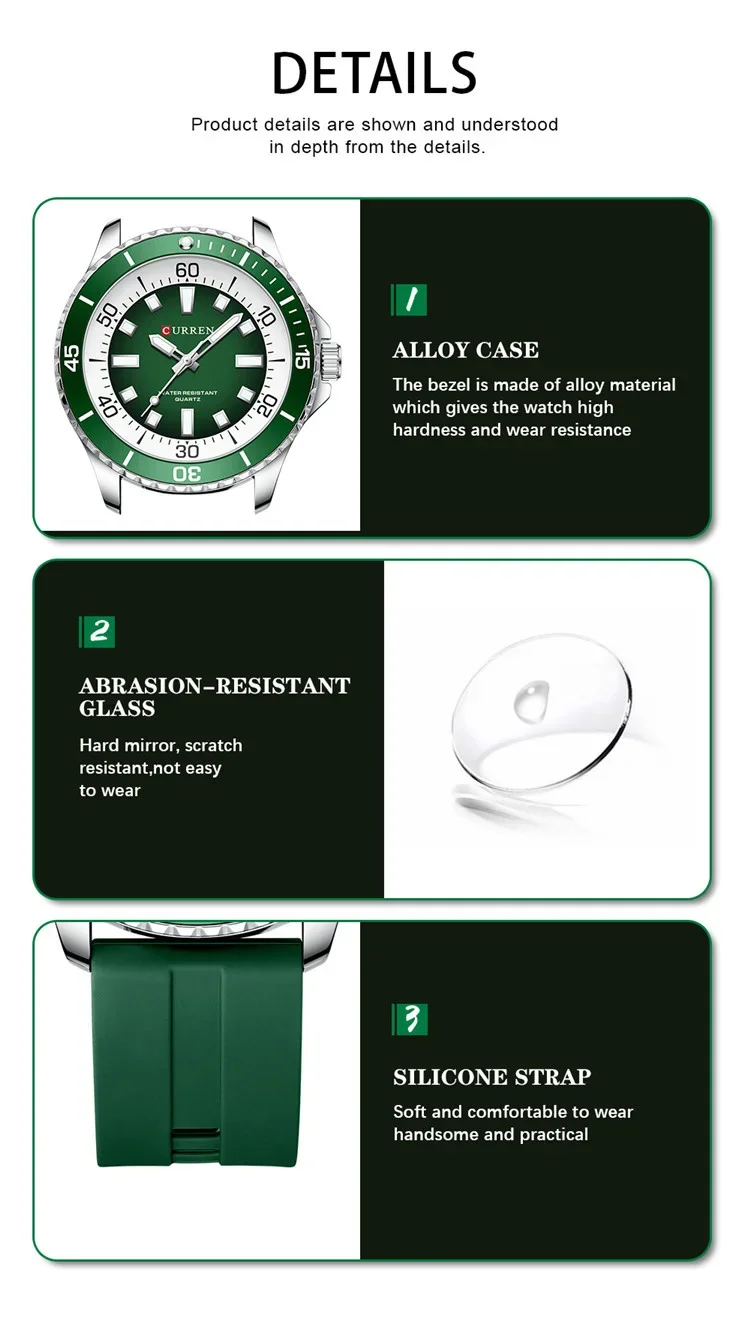 Skin-friendly silicone strap of the Curren 8448 sport watch