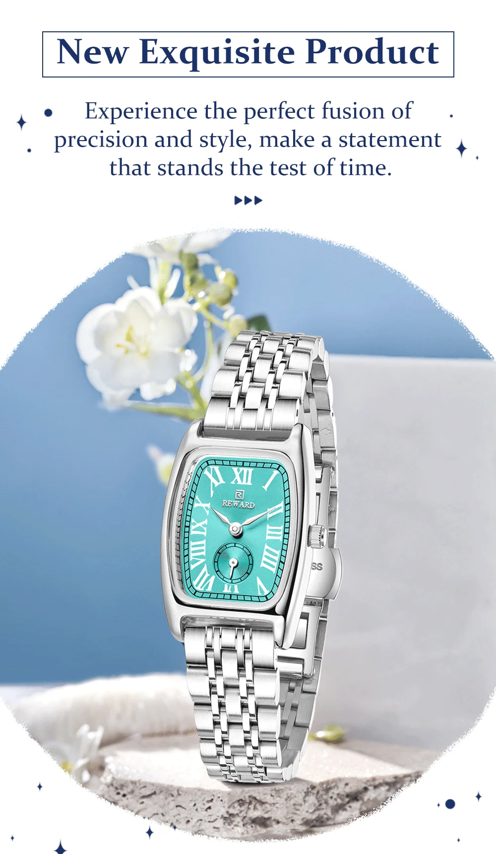 REWARD RD211510L Luxury Tonneau Square Case Women Quartz Watch Mineral Glass Steel Bracelet Classic Lady Watch OEM