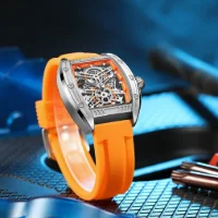 Megir 8601G Square Skeleton Automatic Mechanical Mens Watch Factory Direct - 3 Image