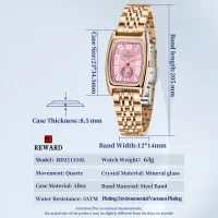 REWARD RD211510L Luxury Tonneau Square Case Women Quartz Watch Mineral Glass Steel Bracelet Classic Lady Watch OEM - 7 Image