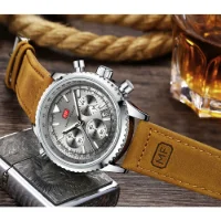 Mini Focus MF0463G Leather Straps Fashion Men Multifunction Chronograph Watches - 7 Image