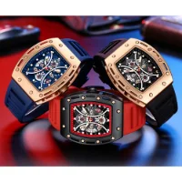 Wholesale MINI FOCUS MF0420G Men's Tonneau Quartz Watch – Curved Crystal Skeleton Dial Sport Watch Supplier - 7 Image