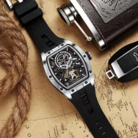 MINI FOCUS MF0603G Steel Skeleton Automatic Mechanical Mens Watch - 4 Image