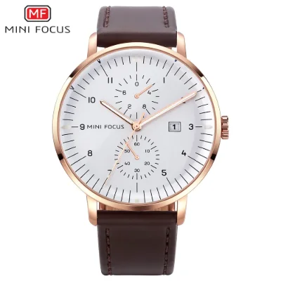 MINI FOCUS MF0052G Curved Glass Leather Quartz Men Watch Wholesale Supplier