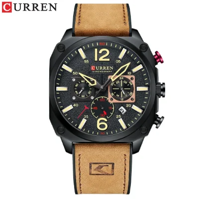 Factory Direct CURREN 8398 Men's Chronograph Leather Watch - Ready to Ship
